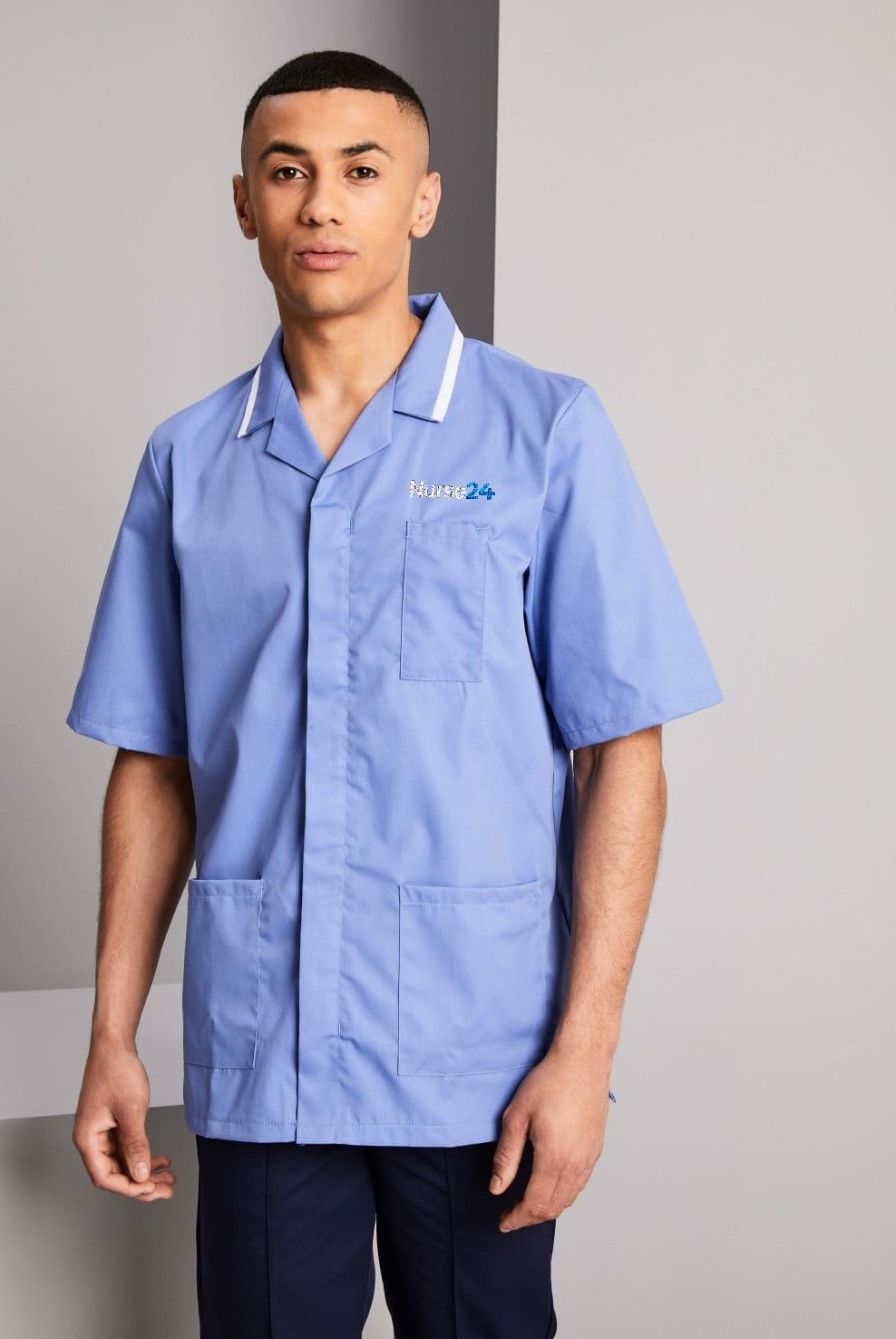 Male HCA Tunic-Sky Blue/White Trim (with a Nurse24 Embroidery Logo ...