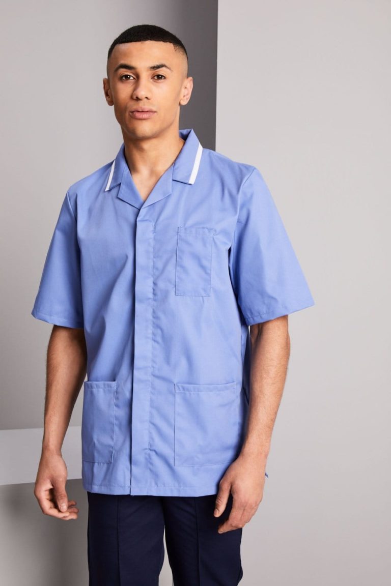Male HCA Tunic-Sky Blue/White Trim – Nurse24™
